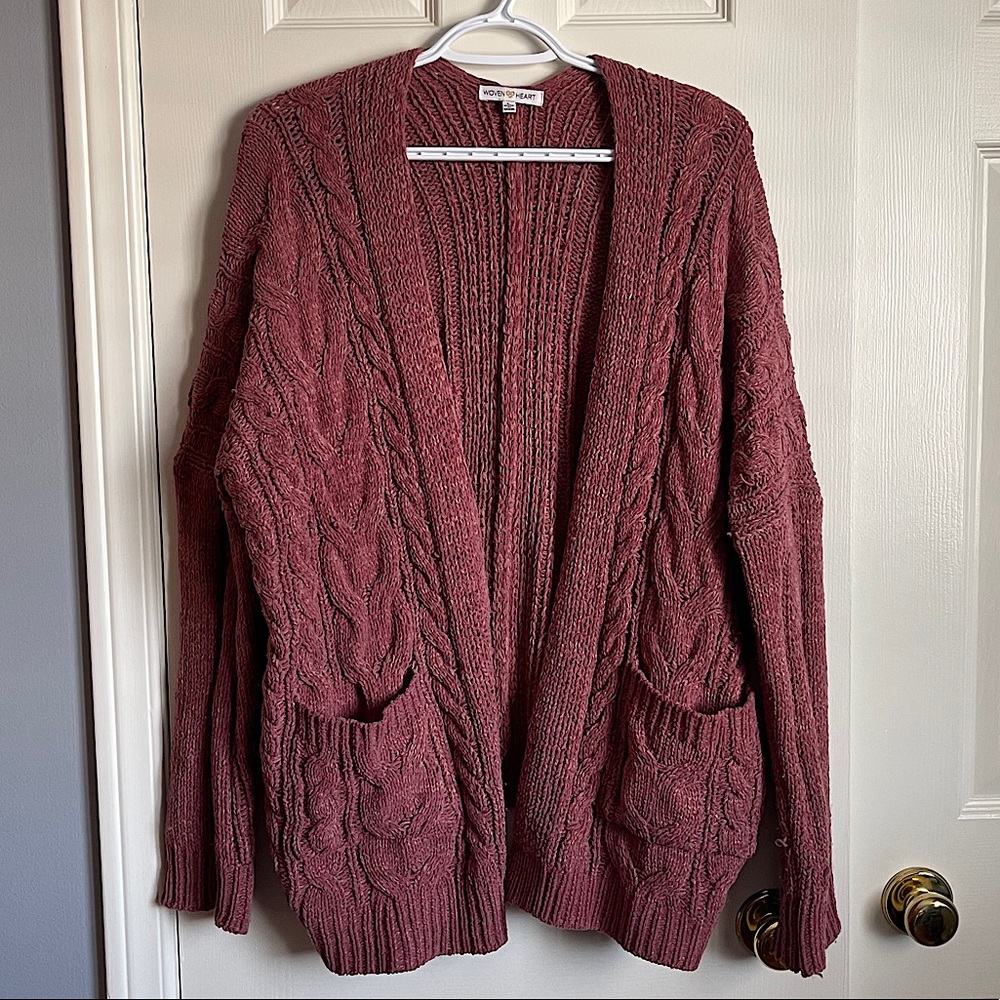 🛍 Women's Cable Knit Cardigan Sweater - Rose